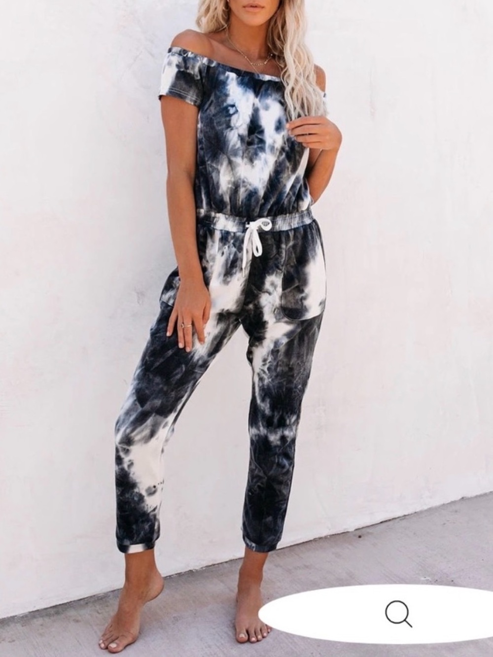 Vici Off-Shoulder Black & White Tie-Dye Jumpsuit